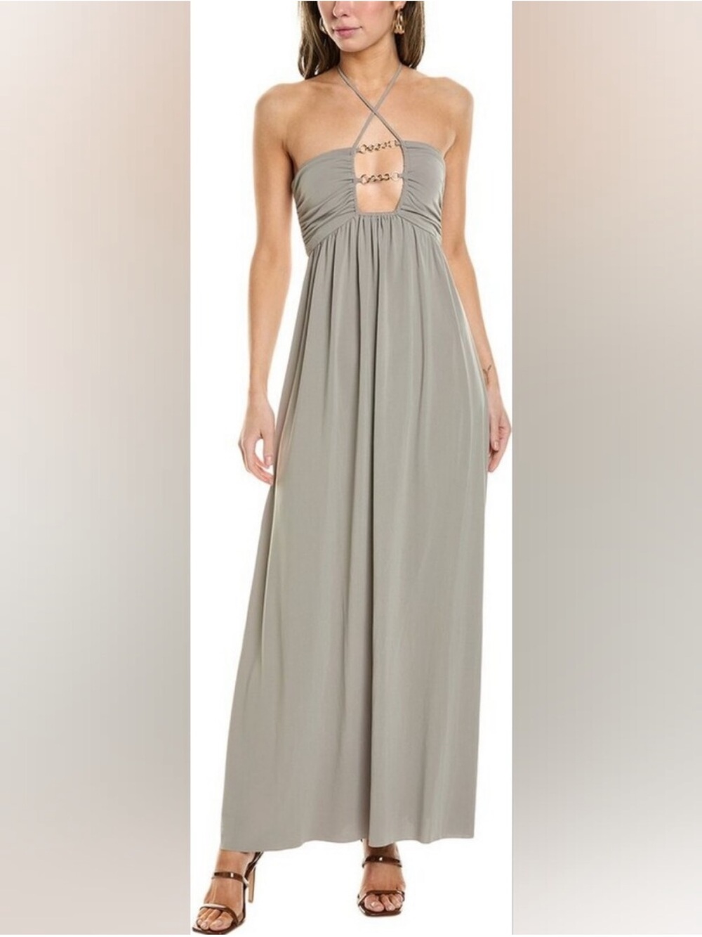 BEC&BRIDGE Women’s Adaline Olive Halter Neck Maxi Dress in Size 6